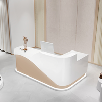 Comptoir de réception en forme de L avec éclairage LED, finition laquée brillante, pour caisse enregistreuse, salon de beauté, salon de coiffure, hôtel, restaurant