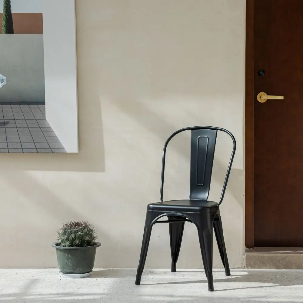 Verdickter Vintage-Stuhl im Freien schwarzer Metall-Esszimmers tuhl für Restaurant