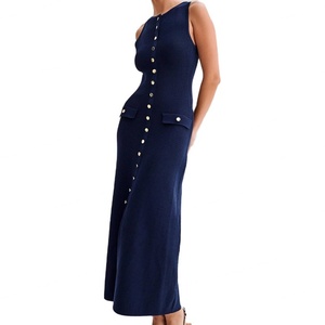 ขายส่งเสื้อผ้าสั่งทำคุณภาพสูงสำหรับฤดูร้อน แบบไม่มีแขน คอติดกระดุม มีกระเป๋า ทรงเข้ารูป ผ้ายืด/โพลีเอสเตอร์ เรียบง่าย สบายๆ ความยาวปานกลาง - Product Image 2