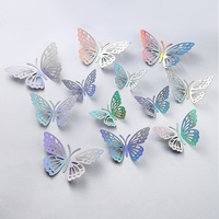 Autocollants muraux papillons 3D creux style J, 12 pièces, effet métallique, pour décoration murale de mariage et fête d'anniversaire - Vente chaude