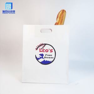 Sacs en papier kraft blancs personnalisés en gros avec poignée découpée et trou perforé pour l'emballage alimentaire (lait et sushi) avec logo imprimé - Product Image 2