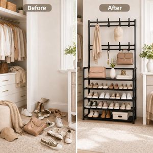 Porte-chaussures simple en métal, étagère à vêtements multi-niveaux suspendue pour la maison, la cuisine, la salle de bain et le garage - Product Image 4