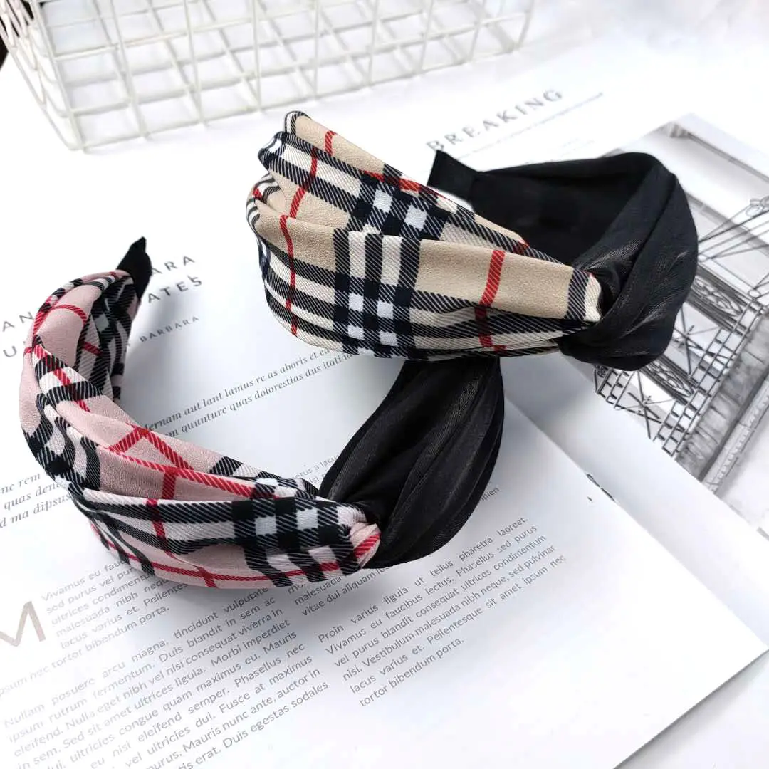 Classic Vintage Plaid Headbands Knotted Stripe Hairband Hair Accessories Hair Band Head Wrap For Women