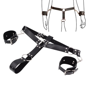Men's Sexy Underwear Black <b>Leather</b> Bondage <b>Harness</b> With Wrist Cuffs For Passionate Domination Role Play Toys - Product Image 1