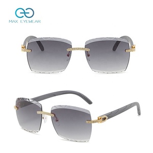 Vintage Fashion Diamond Rimless <b>Sunglasses</b> Luxury Wood Color Small Women Shade <b>Sunglasses</b> 2022 - Product Image 4