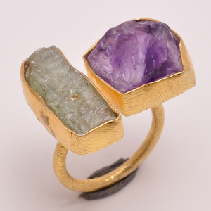 Anillo de Plata de Ley 925 hecho a mano con citrino natural, piedra preciosa turquesa, bisel patado en oro, incrustaciones, joyería única - Product Image 6