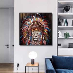 Toile <span class=keywords><strong>de</strong></span> <span class=keywords><strong>lion</strong></span> moderne faite à la main, décoration d'intérieur <span class=keywords><strong>de</strong></span> luxe, figure décorative d'animaux indiens, peintures <span class=keywords><strong>de</strong></span> portrait - Product Image 2
