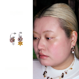 エスピーグル 天然石付き非対称ビーズイヤリング、オリジナルデザイン、絶妙なビーズイヤリング。 - Product Image 4