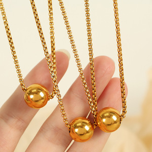 Fashion Jewelry <b>Set</b> Gold Plated Ball Pendant Earrings Necklace <b>Bracelet</b> Women's Party Stainless Steel - Product Image 2