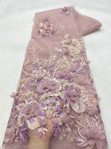 NI.AI Nuevo estilo Bordado Floral Secuencia Tela Cordón Ropa Material Tela de encaje con cuentas - Product Image 4