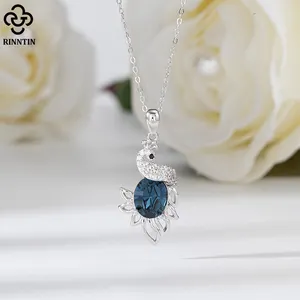 RINNTIN SSWN22 Charming Fine Jewelry Choker Necklace Women 925 Sterling Silver Peacock Crystal Pendant Necklace