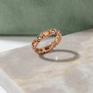S925 Sterling Silver Gold Plated Bezel Setting Pink <b>Opal</b> Eternity <b>Ring</b> Customizable for Retail OEM ODM From Thailand - Product Image 2