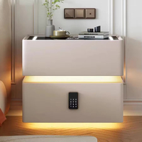 Table de chevet moderne intelligente avec charge sans fil, 2 tiroirs, verrouillage par empreinte digitale, éclairage LED, pour hôpital et hôtel
