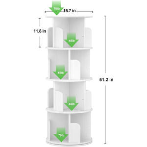 Estantería de Esquina Pequeña Giratoria de Madera Blanca Moderna de Estilo Neoclásico para Espacios Pequeños, Librería Estrecha de 4 Niveles - Product Image 6