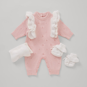 Conjunto de 3 Piezas de Mameluco <span class=keywords><strong>para</strong></span> Niña Mimixiong, Mameluco de Algodón Puro con Zapatos a Juego, Diadema con Encaje Plisado, Conjunto de Regalo Perfecto <span class=keywords><strong>para</strong></span> Recién Nacidas - Product Image 3