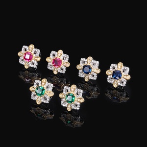 Vintage Fashion Jewelry Eco-friendly Copper Gold Plated Insert 4*4mm Green Zircon Floral <b>Earrings</b> Women for Daily Wear - Product Image 4