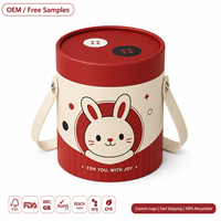 Tube en carton personnalisé avec logo OEM, poignée en cuir PU, emballage rond en carton pour jouets en peluche, papeterie, souvenirs