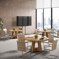 Table de conférence ronde en bois moderne de 47 pouces pour 4 à 6 personnes avec plateau épais et base en bois