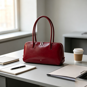 Sac à bandoulière vintage en cuir rouge brillant avec longue poignée, fermeture éclair rectangulaire, pour le travail quotidien - Product Image 2