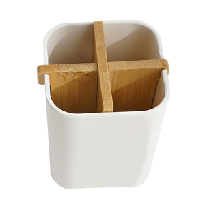Organisateur de <span class=keywords><strong>dentifrice</strong></span> multifonctionnel à 4 compartiments, support de brosse à dents en Fiber de bambou de salle de bain écologique - Product Image 5