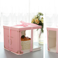 Boîte à gâteau carrée en plastique PET transparente et personnalisée de 10 pouces, épaisseur 0,5 mm, avec fenêtre, trois-en-un, exquise