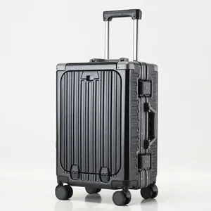 Custodia rigida con telaio in alluminio valigia da viaggio senza Zipperless con ruote Spinner silenziose set di valigeria Trolley