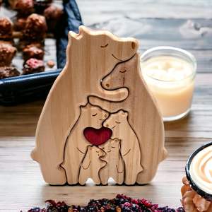 Orso di legno Orso di famiglia decorazione di famiglia regalo mamma e bambino Orso di legno Artigianato orso abbraccio di famiglia festa della mamma regalo - Product Image 1