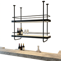 Porte-vin suspendu au plafond en acier inoxydable couleur or rose, étagère de bar à double niveau avec porte-verres et porte-bouteilles pour la décoration de cave à vin