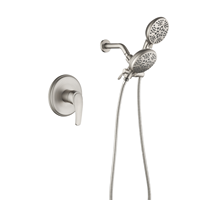 Système de douche de salle de bains 2-en-1 à double fonction contemporaine 35 réglages Massage par la pluie à main Jet de pulvérisation Finition laiton brossé