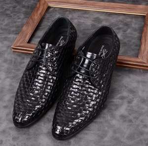 เดรสผู้ชายดีไซน์ผ้าอ๊อกซ์ฟอร์ดรองเท้าผูกเชือกหนังแท้สำหรับผู้ชายรองเท้าเพิ่มความสูงทางสังคมใส่สบายกันน้ำ - Product Image 5