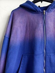 Sweatshirts vintage dégradés avec fermeture éclair pour hommes 100% coton tricoté à capuche coupe ample poids lourd lavé Technique Hoodies - Product Image 5