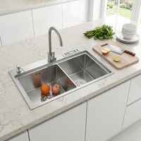 Robinet d'évier de cuisine encastré en acier inoxydable 304, design moderne carré, surface noire résistante aux rayures pour légumes