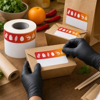 Rouleau d'étiquettes personnalisées d'avertissement d'allergènes avec icônes préimprimées et zone d'écriture pour emballages à emporter
