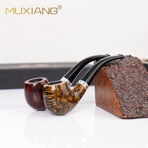 Muxiang Tobacco Pipe Bent Type Handmade Photinia Wood Reading Pipe One Pipe Three Mouthpieces Gift Box Customizable - Product Image 2