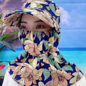 Women's <b>Summer</b> Bucket <b>Hat</b> With Face Cover UV Protection Floral Print Breathable Adjustable For Tea Picking Cycling - Product Image 5