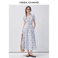 Jupe midi pour femme VEGA CHANG, personnalisée, à carreaux vichy, brodée de fleurs, avec taille haute élastique et silhouette fluide
