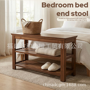 Solid Wood Shoe Bench 3 Tier Open <b>Storage</b> Shelf For Shoes Bags Entryway <b>Stool</b> Modern Minimalist Design Home Use - Product Image 5