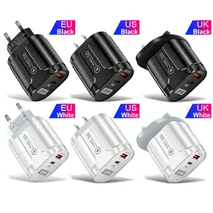 새로운 QC3.0 + PD 고출력 고속 충전 PD20W 급속 충전기 QC3.0 충전 헤드 유럽, 미국, 영국 표준