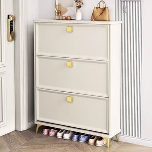 Meuble à chaussures de luxe en bois pleine hauteur à deux portes, en mélaminé, pour entrée, avec rangement convertible - Product Image 4