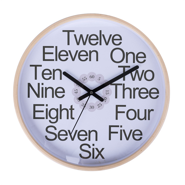 Special design English numbers silent quartz movement wooden frame modern wall clock