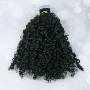 Wholesale Raw Tape Ins Curly Hair Cuticle Aligned Invisible Unprocessed Deep Curly Tape Hair Extension