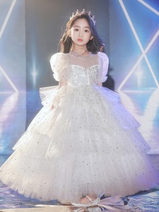 Abito in rete gonfio con paillettes bianco di fascia alta stile Lolita da principessa per feste di compleanno serali per bambini - Product Image 3