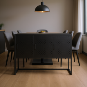 Modern Rectangular <b>Sideboard</b> In Black Steel Medium Size <b>Storage</b> Home Furniture - Product Image 2