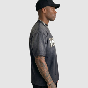 T-shirt Streetwear Personnalisé Lavé Effet Vieilli Coton Lourd Surdimensionné Vierge Vente en Gros T-shirt Homme TKAN917 - Product Image 3
