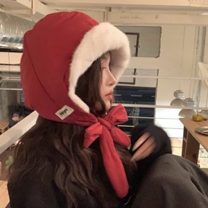Red Riding Hood Winter <b>Hat</b> With Bow Ear Protection Windproof Cotton Beige Light <b>Khaki</b> Dark <b>Khaki</b> Gray Red Black 56-58Cm Female - Product Image 1