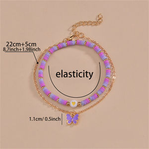 Tobillera con colgante de mariposa púrpura, tobillera de aleación dorada a la moda, tobillera de arcilla polimérica ajustable Bohemia, joyería fina para pie para niña - Product Image 4