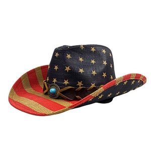 Hot Sale Western Cowboy <b>Hat</b> American Flag Painting Straw <b>Hat</b> Classic Cowgirl <b>Hats</b> with Custom Logo - Product Image 1