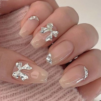 Faux ongles en gel solide, style classique Old Money, finition chrome pailleté, forme amande carrée, French, brillants, avec colle, nouvelle arrivée