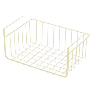 Panier de rangement suspendu sous le bureau, couleur crème, étagère en fil métallique pour cuisine, chambre, bureau, avec poignée - Product Image 5