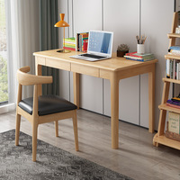 Bureau en bois massif de style nordique minimaliste, couleur naturelle, bureau de travail pour la maison, avec tiroir, table de travail pour ordinateur portable, table d'étude